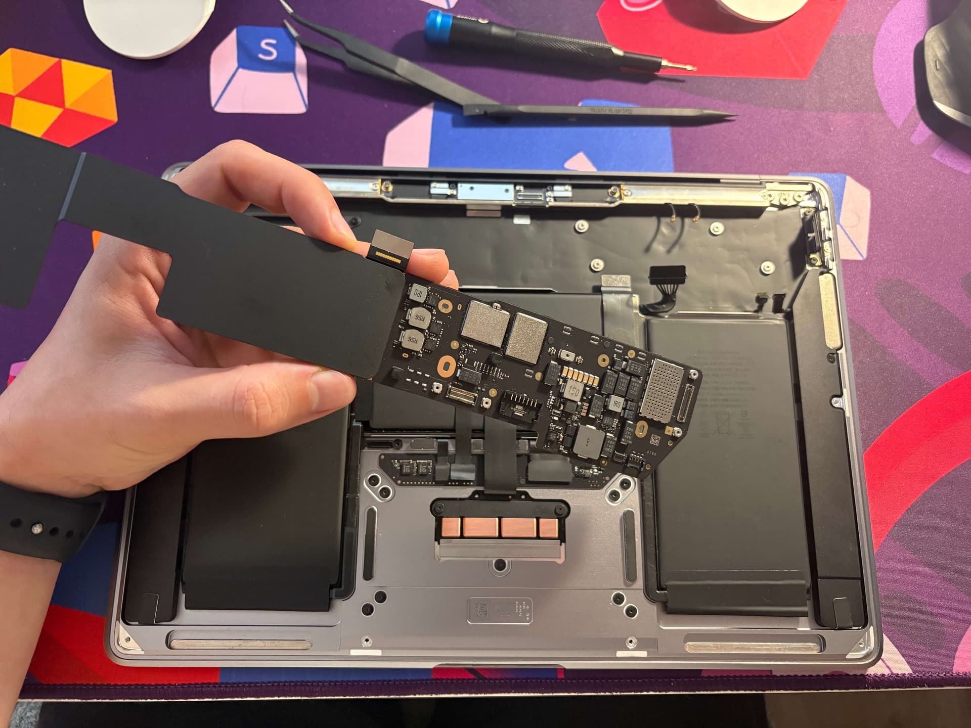 image of the logic board removed from the macbook